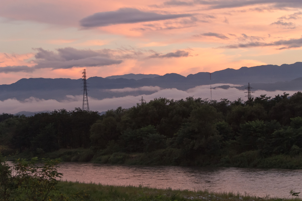 天竜川と夕焼け空