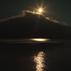 徐々に沈んでいく太陽と富士山