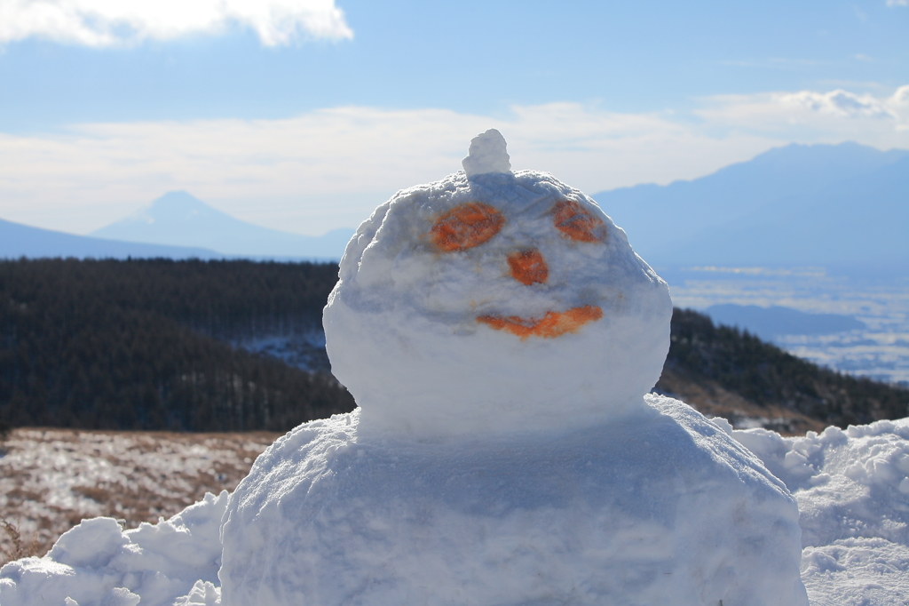 富士見台からの雪だるまと富士山