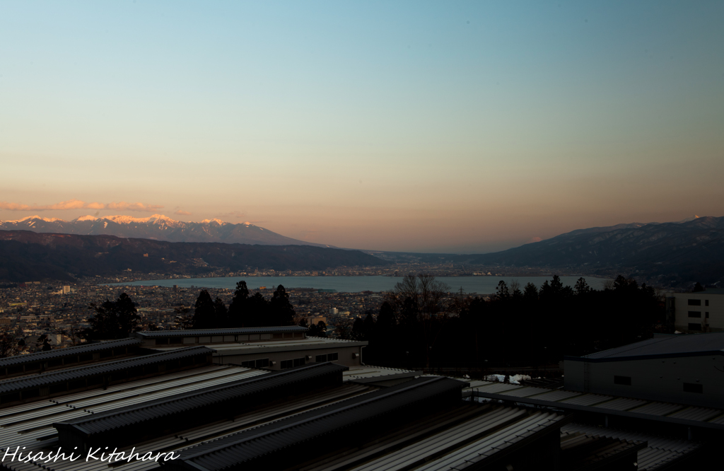 諏訪盆地の夕景