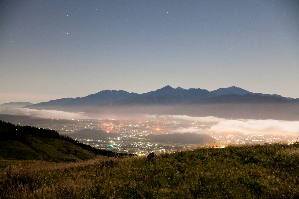 茅野市の夜景と南アルプス