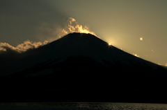 沈み終えた太陽と富士山