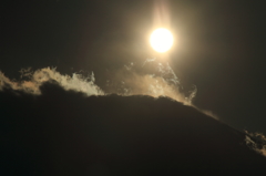 徐々に沈んでいく太陽と富士山頂