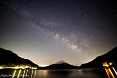 富士と天の川in精進湖②