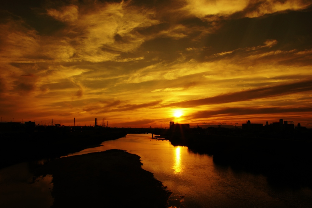 大和川からの夕日３