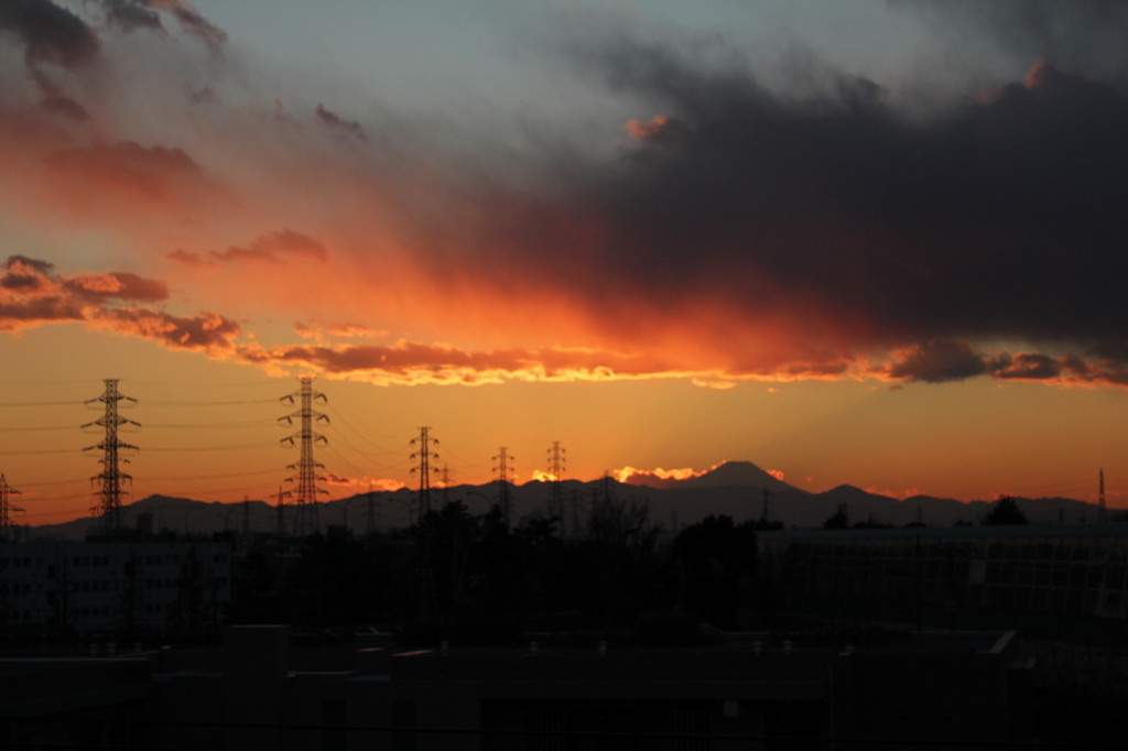 夕焼けと富士