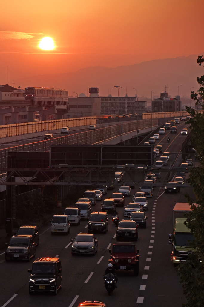 夕陽のモノレール