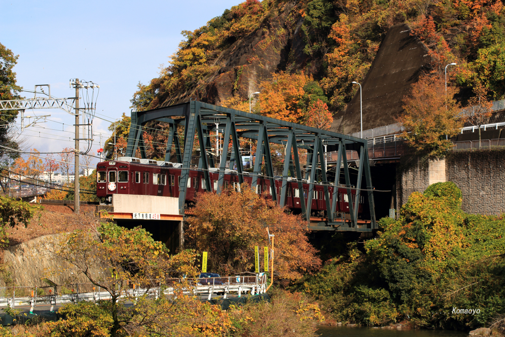 紅葉と猪名川橋梁