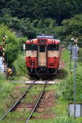 誕生寺駅に入線するキハ40岡山行き