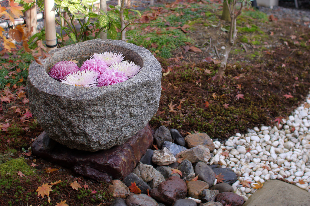 花手水風の餅臼