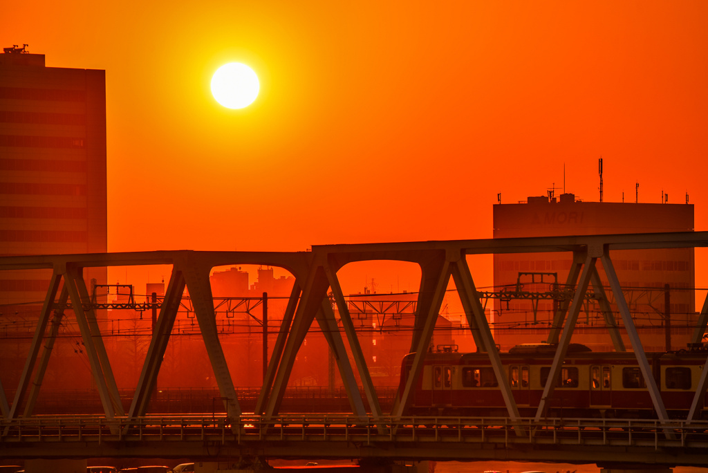 多摩川の夕日