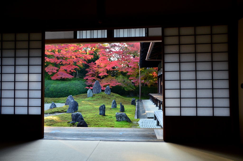 光明院 額縁紅葉