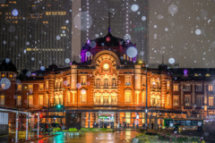 東京駅の雪景色