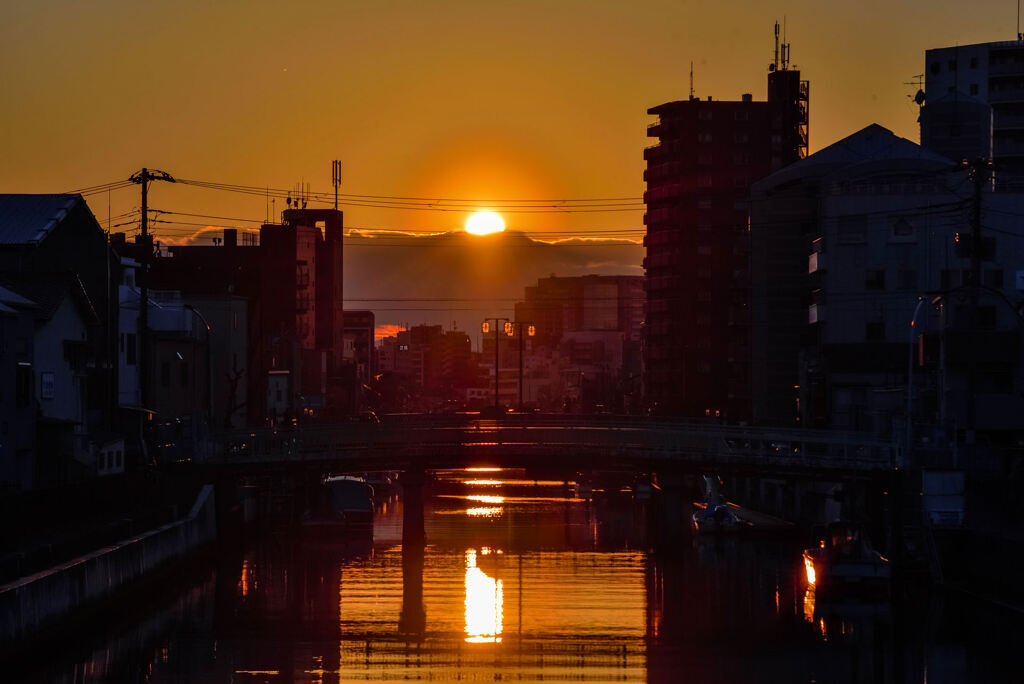 呑川の夕日