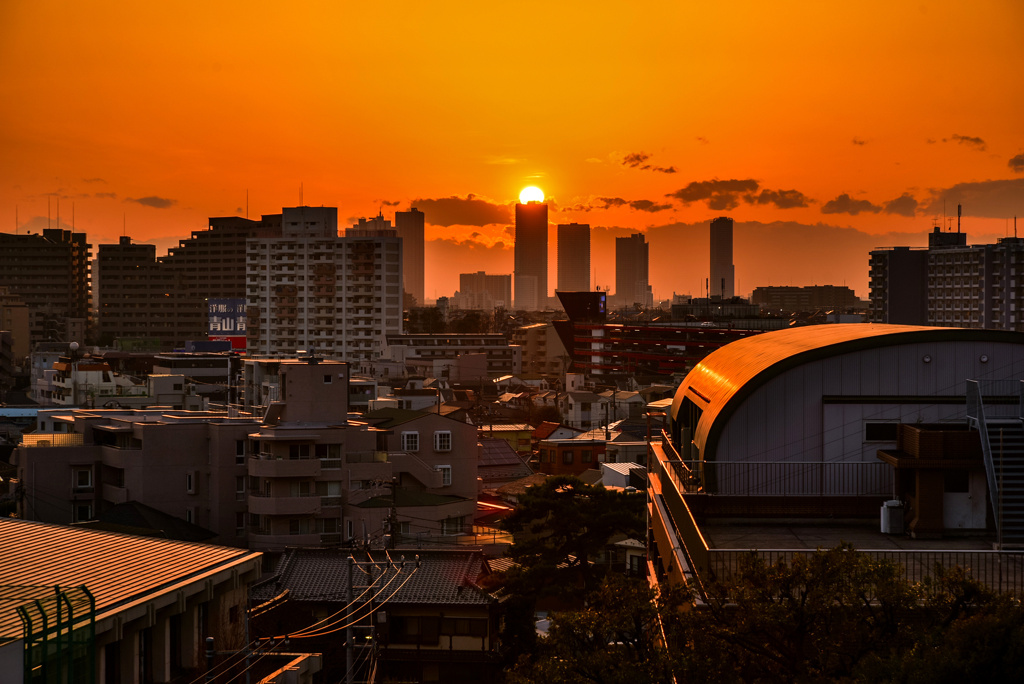 池上の夕日