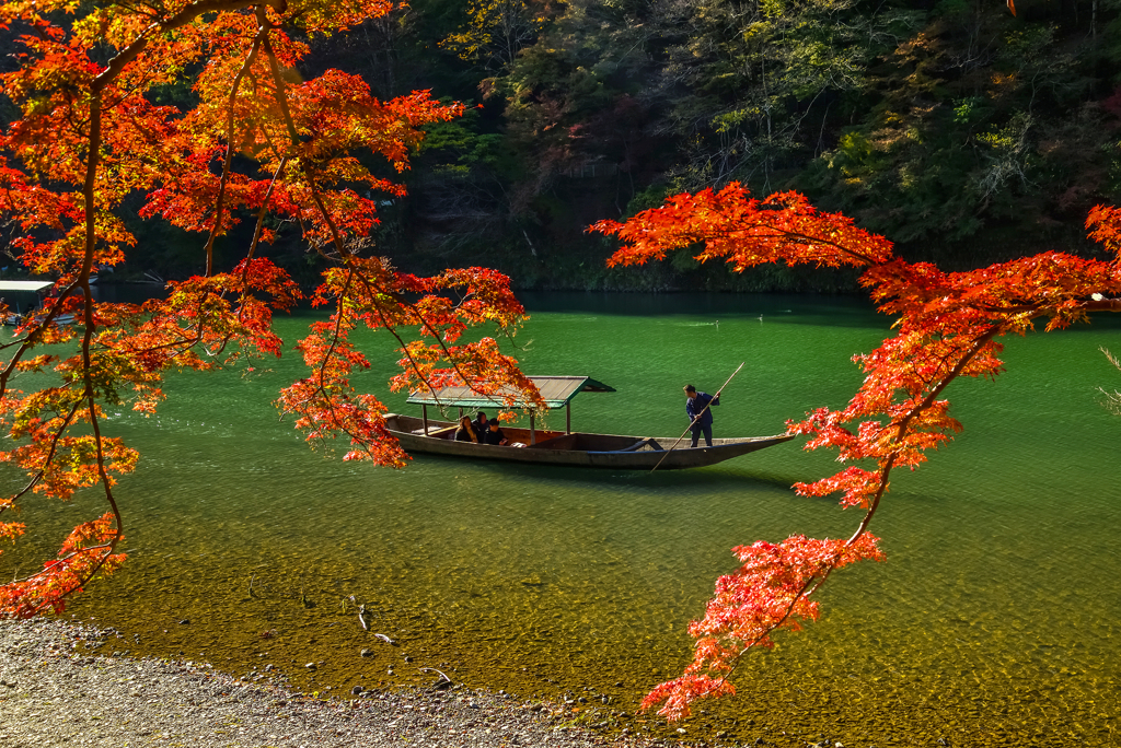 紅葉と屋形船