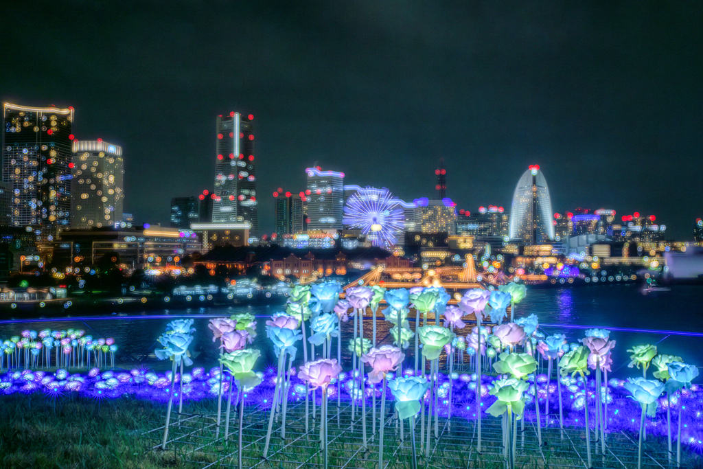 横浜港フォトジェニックイルミネーション(合成)