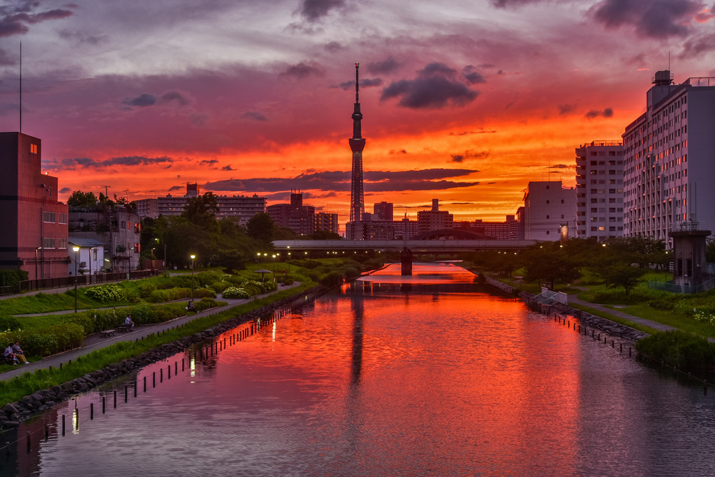 ふれあい橋夕景