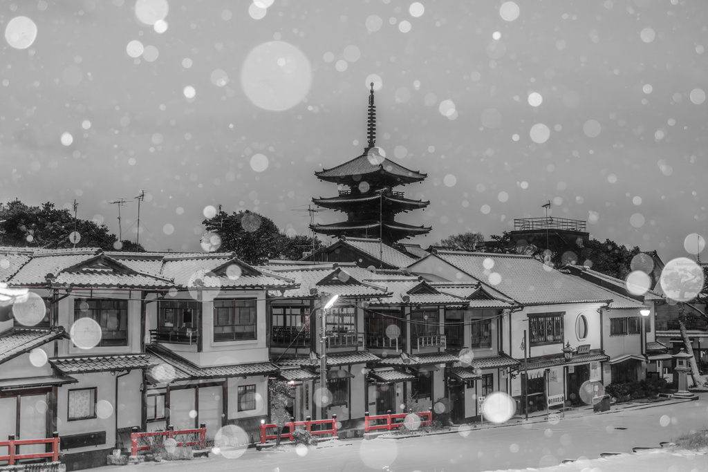 白黒赤の雪景色
