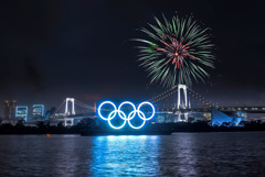お台場 五輪マーク再設置記念? 花火2