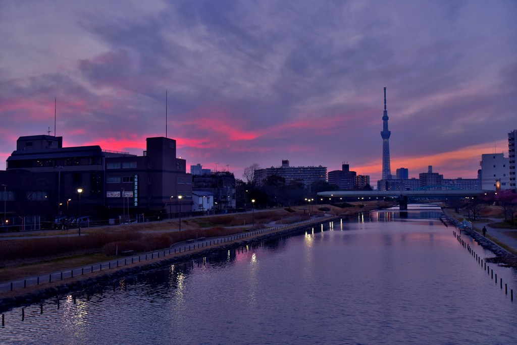 スカイツリーと紅の空