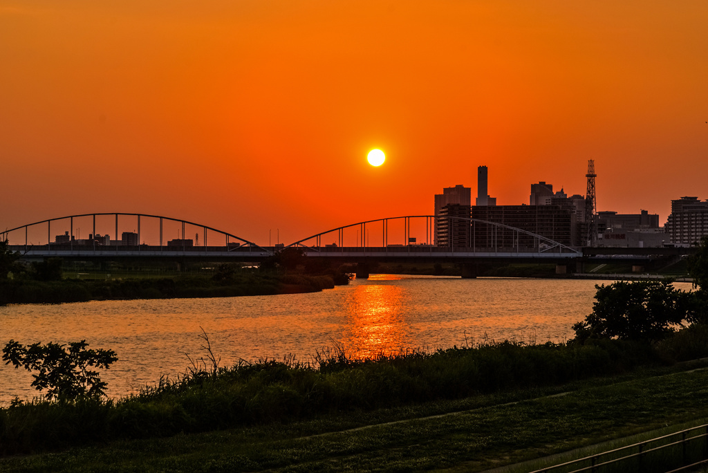 多摩川の夕日