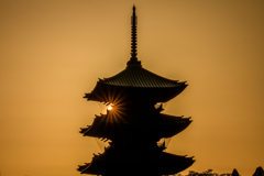 池上本門寺五重塔と夕日