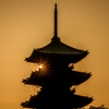 池上本門寺五重塔と夕日