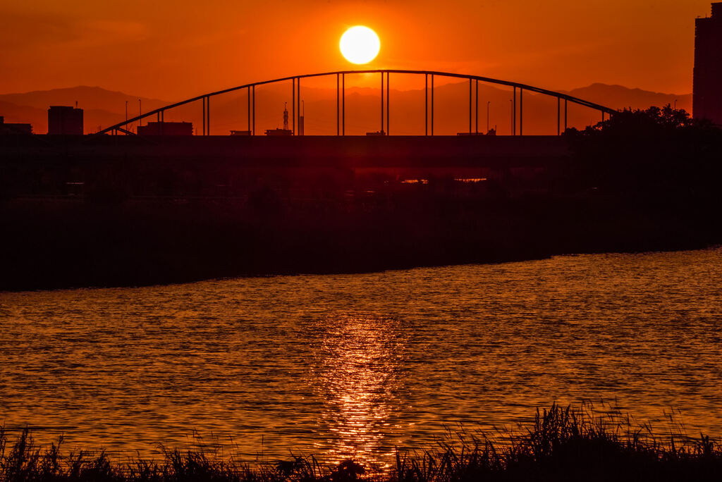 多摩川の夕日