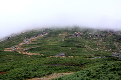 雲で隠れた山頂