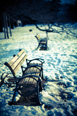 雪と公園のベンチ