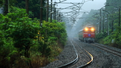 雨で輝くレール