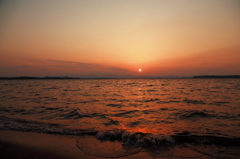 小川原湖の夕日