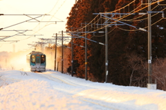 雪煙を上げながら