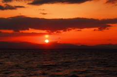 小川原湖の双子の夕日