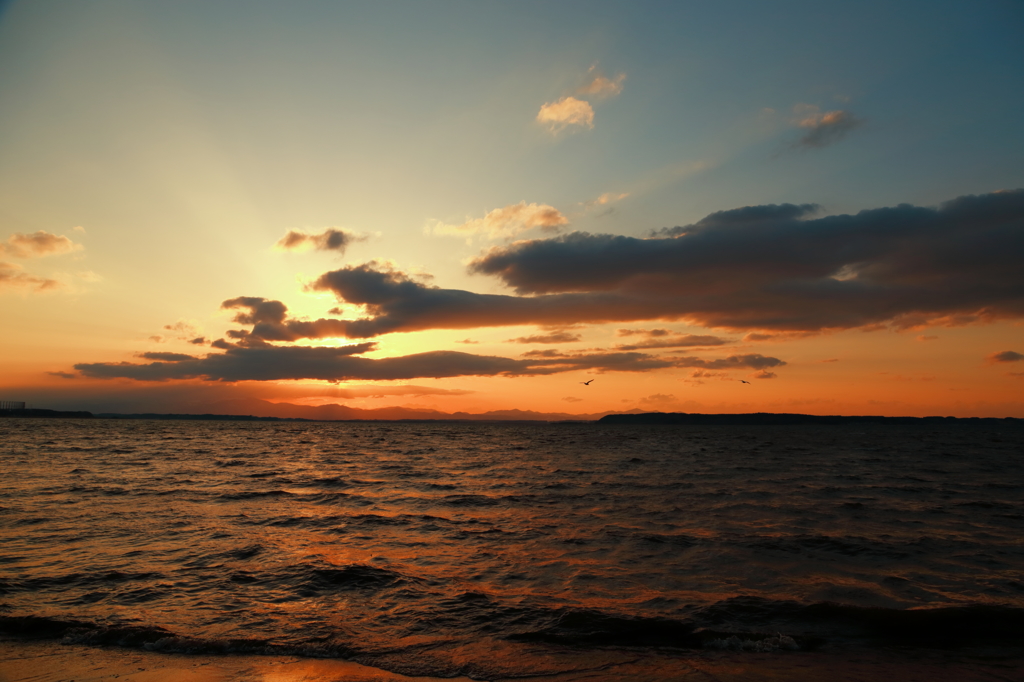 小川原湖の夕景