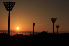 舞洲運動広場球技場からの夕日