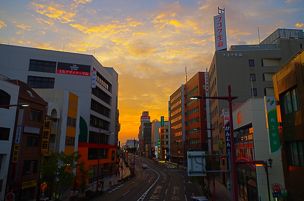 夕焼け街路道