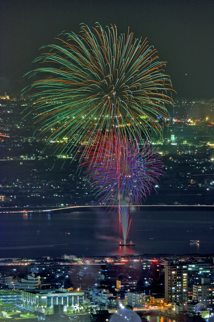 Night view and fireworks