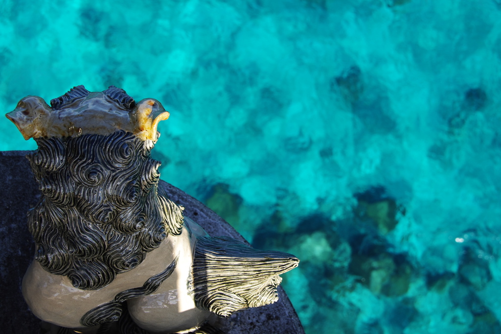 海を見つめるシーサー