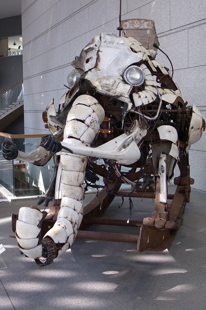 An artistic elephant made of the junk.