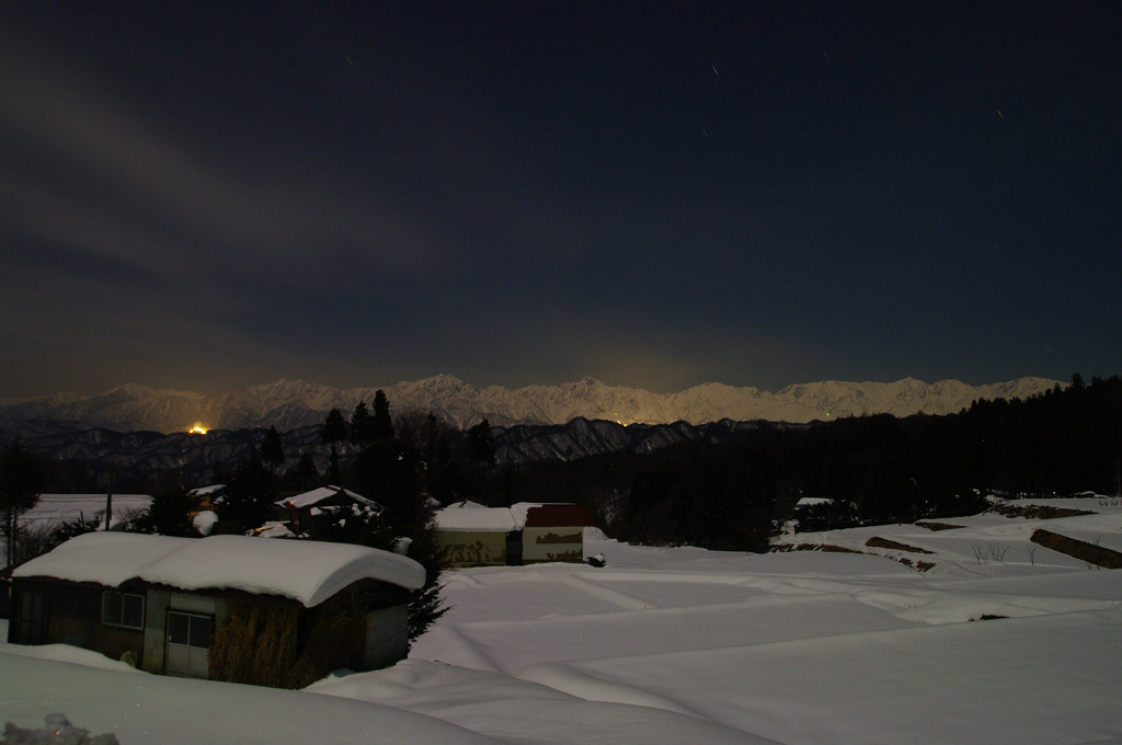 月下の北アルプス in 小川村