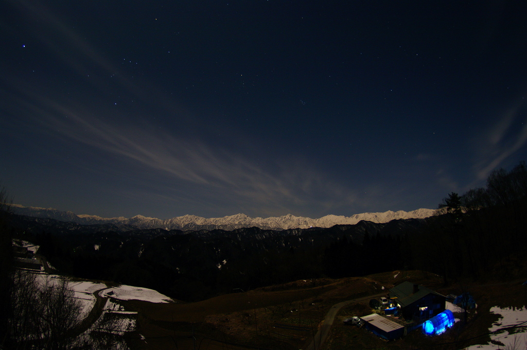 月下の北アルプス in 小川村