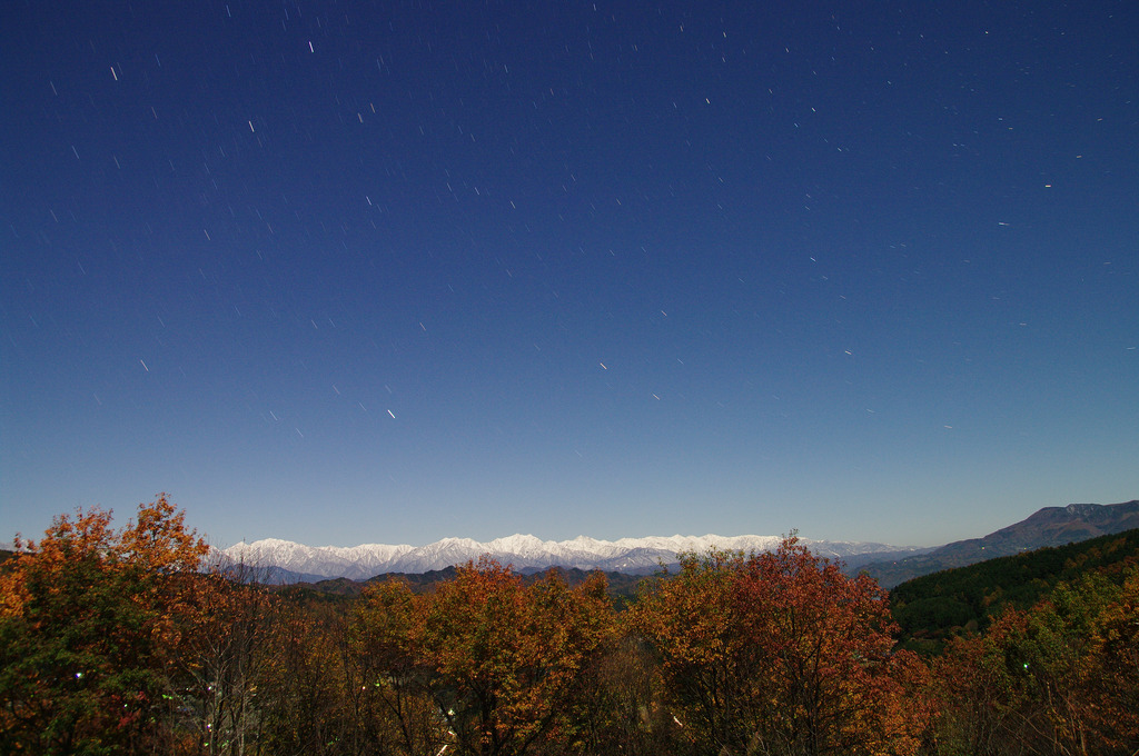 月下の北アルプス in 本城