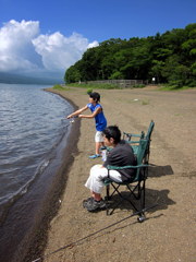 小6・夏休み・釣り・青空・友達・山中湖