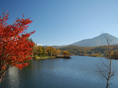 秋の白樺湖と蓼科山