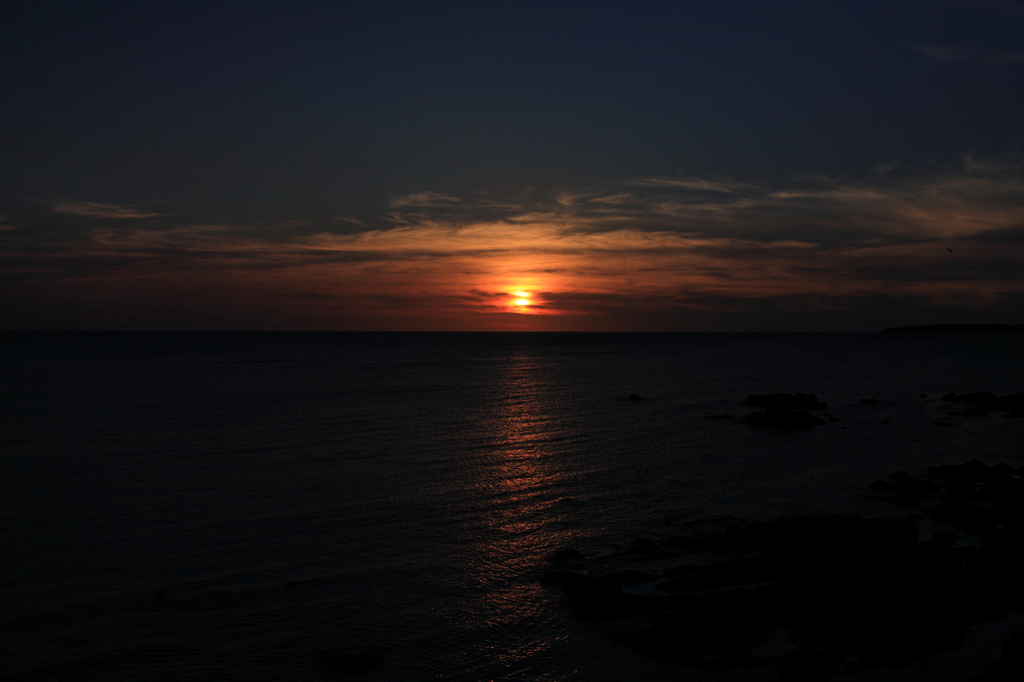 北浦街道から見た夕日