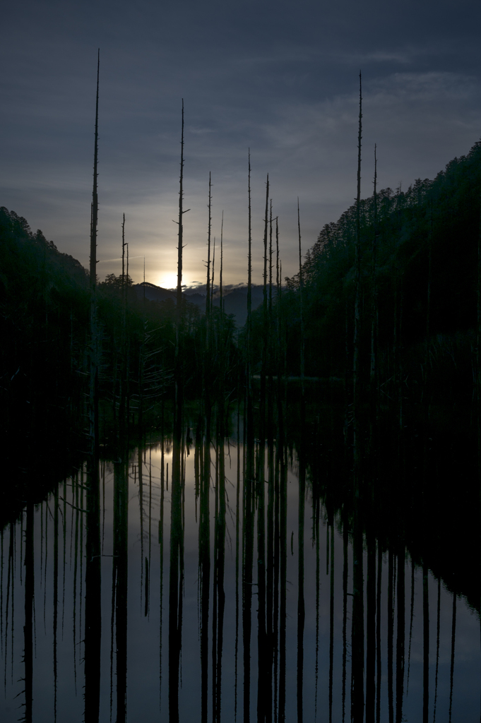 自然湖の夜明け