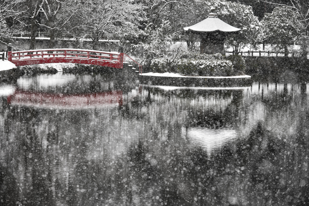 雪と赤い橋