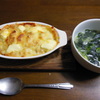 豚キムチーズドリア　長ネギとわかめの中華スープ